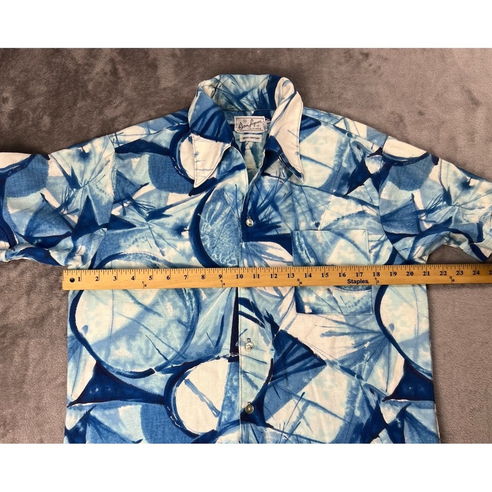 Vintage Don Loper California Barkcloth Shirt‎ Mens L Blue Geometric Abstract USA - Picture 7 of 9
